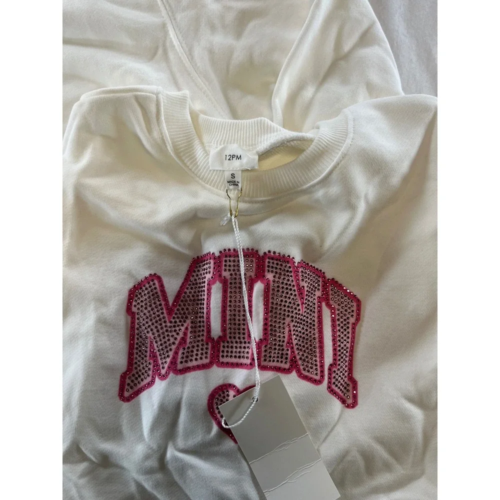 Mama Mini Matching‎ Sweatshirt Set White Rhinestone Heart Sparkle Pink Sz S L